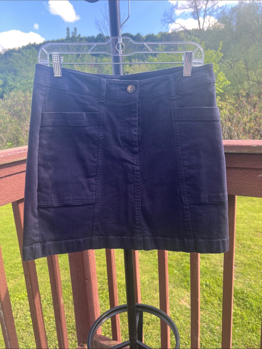 Boden Navy Blue Chino Cotton Mini Skirt Size 8P Preppy Classic Patch Pockets